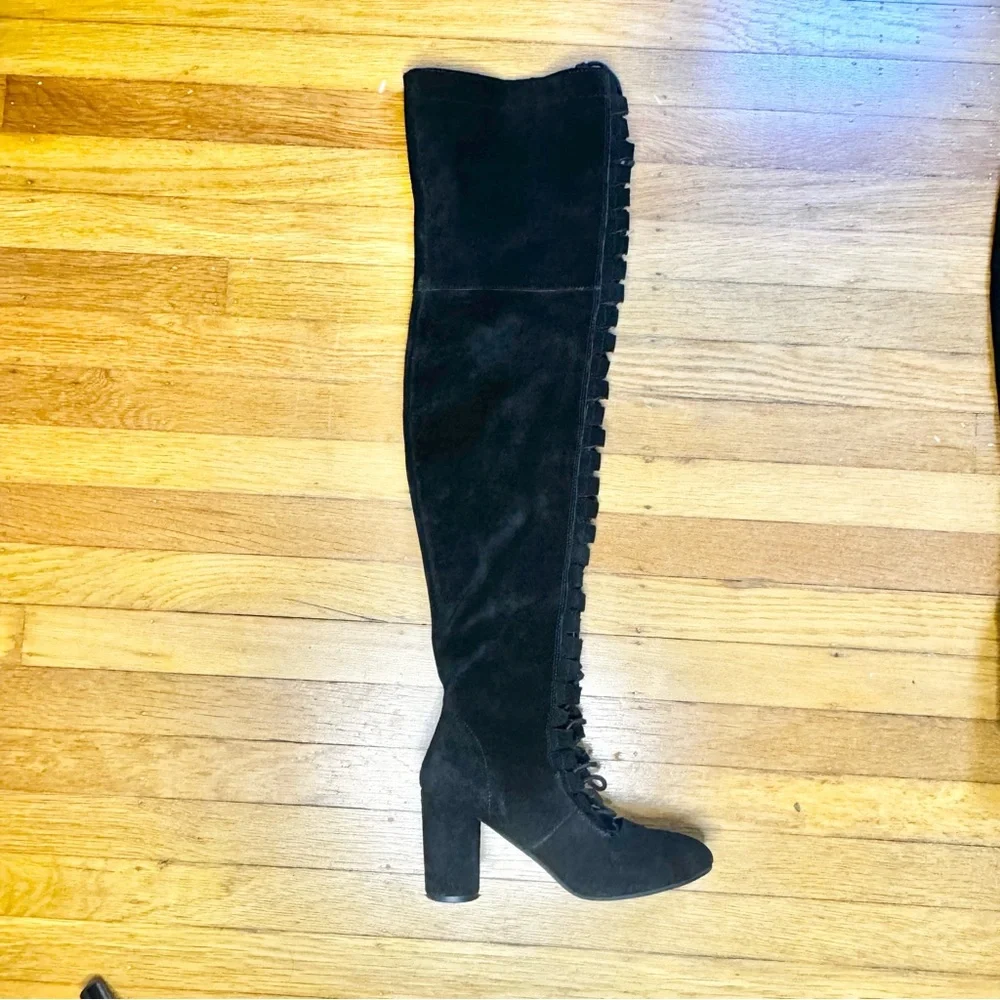 H&M Lace Up Black Over the Knee Thigh High Boots Size 6